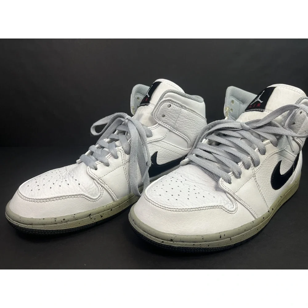 Air Jordan 1 Mid White Cement Men's Size 8 Sneakers 554724-115 Leather Nike